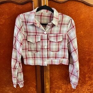 Cropped Plaid Flap Pocket Button Jacket